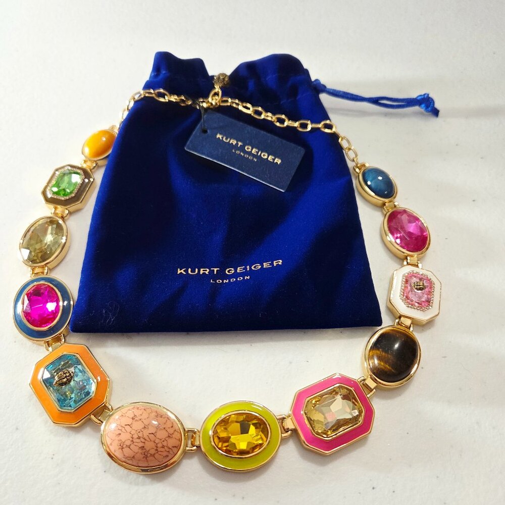 Kurt Geiger Multicolor Gemstone Necklace - Gold-Tone Chain